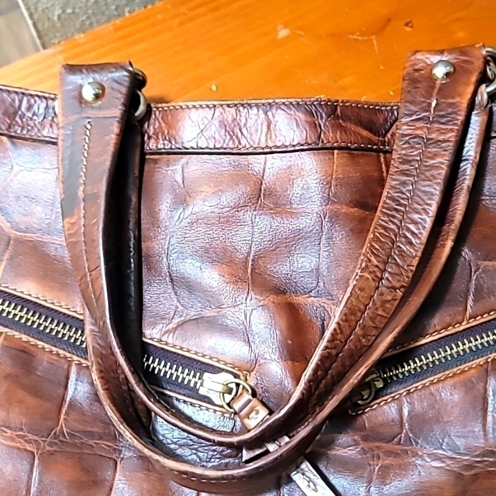 Dooney &‎ Bourke Tote Bag Womens Brown Croc Embossed Leather Shoulder Bag - Picture 9 of 11